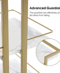 Close-up of Pro Grade Heavy Duty Metal Utility Salon Trolley guardrail and marble shelves showing stability features.