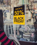 Clear Acrylic Window Sign Holder With Super Easy Suction Cups 8.5 By 11 Inch Wall Mount Sign Frame displaying Black Friday poster