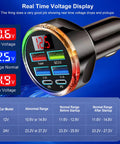 Hassle Free 6 In 1 Usb C Car Phone Charger With Real Time Volt Meter, 250W Multiport Cigarette Lighter Plug showing live voltage display.