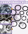 Scope of application showing 499 Piece Universal O Ring And Retaining Ring Kit For 8mm To 22mm use in various repairs.