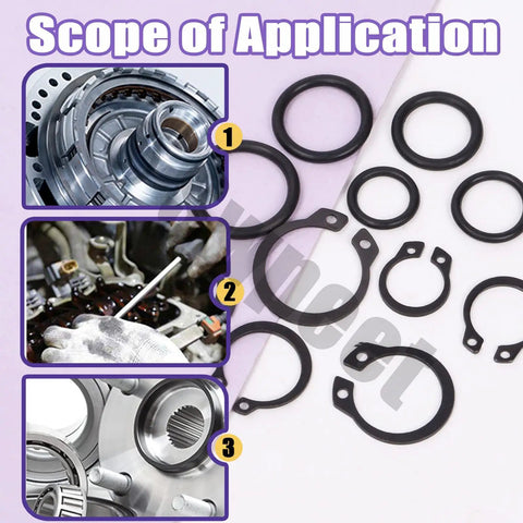 Scope of application showing 499 Piece Universal O Ring And Retaining Ring Kit For 8mm To 22mm use in various repairs.