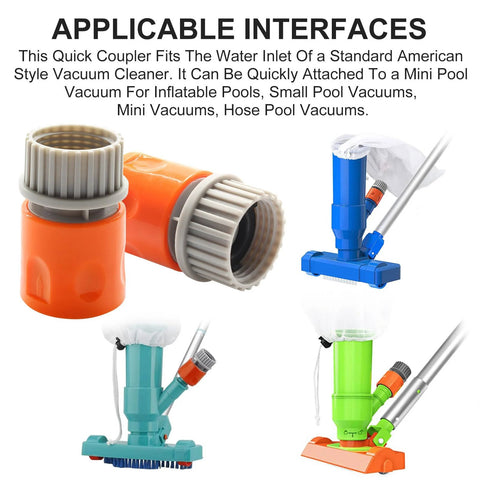 Orange pool vacuum quick-coupler with gray threaded collar for inground pool vacuum heads.