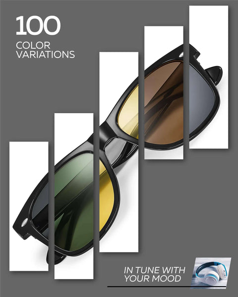 Polarized Sunglasses For Men And Women With UV400 Protection, Classic Vintage 80s Shades, gloss black frame, color lenses