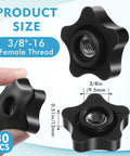 Black Plastic Head Through Knob Set With Brass Insert 3/8-16 Female Thread Star Nut Style Clamping Knobs 30 Pcs For Heavy Duty Fastening Easy DIY Assembly And Secure Bolt Clamps, 40mm