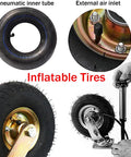 Heavy Duty Fixed Caster Wheels Set Of 2 With Precision Ball Bearings Rock Solid Pneumatic 10 Inch Rubber Tires showing inner tube and external air inlet.