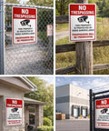 4-Pack No Trespassing Signs Outdoor For Private Property Made From Aluminum 10x14 Inches With UV Ink Print on gates and fences