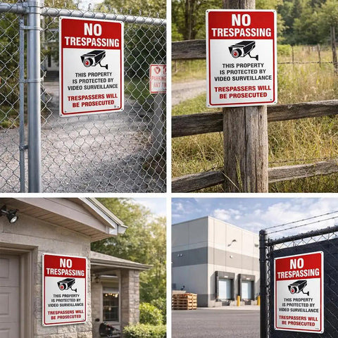 4-Pack No Trespassing Signs Outdoor For Private Property Made From Aluminum 10x14 Inches With UV Ink Print on gates and fences
