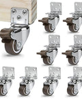 1-Inch L-Shaped Swivel Caster Wheels Set Of Eight With Side Plate Mount Brakes Non-Marking Rubber Heavy-Duty Casters Load 99 Lbs For Furniture Cribs