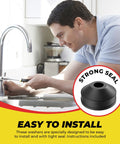 Man using Assorted Faucet Washers Kit For Indoor And Outdoor Repair next to kitchen sink, close-up of washer for tight seal.
