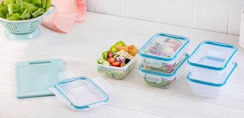 Total Solution Five Pack Three Cup Food Storage Containers With Leakproof Airtight Lids Rectangular Style on kitchen counter