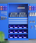 Multi Layer Metal Tool Cabinet With Dustproof Lockable Steel Tool Chest For Mechanic Workshop And Warehouse Garage Ready Spacious Storage Cabinet For Pro Grade Garage Organization And Heavy Duty Tool Storage, blue front view with drawers and bins
