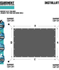 Diagram showing installation and measurements for 8x28 Foot Waterproof Shade Cloth With Grommets Sun Shade Sail Rectangle Turquoise 260 GSM UV Block Fabric Patio Canopy For Deck Carport Backyard Pergola Cover Weatherproof Fade Resistant Easy Install, featuring support points and instructions.