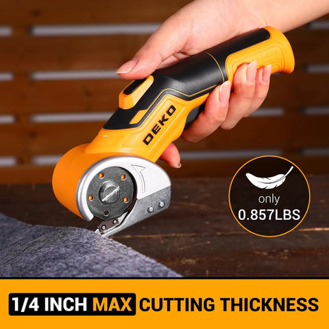 Portable Cordless Electric Scissors For Cutting Cardboard And Carpet, DEKOPRO 4V tool cutting fabric with lightweight design.