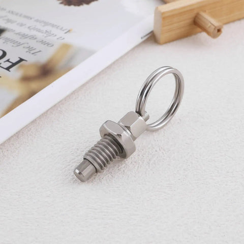 Four Pack M6 Stainless Steel Spring Plunger With Pull Ring Quick Release Pin Set Non Locking Hand Retractable Stubby Pins on table