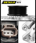 Close-up views of the Beefed Up 12V 200A 225A Alternator for Ford Explorer 3.5L with 6 groove pulley and electrical connectors