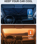 Custom Fit Windshield Sun Shade Umbrella For Honda Odyssey 2018 Through 2026 showing before and after temperature difference.