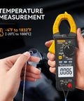 Digital Clamp Meter Multimeter With Auto Range 4000 Counts for temperature measurement shown in hand LD202A Beast