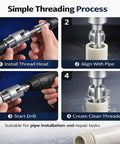 4 in 1 Drill Powered Pipe Threading Tool Kit For Cutting Internal External Threads On Pvc And Ppr Pipes fitting pipe for threading process.