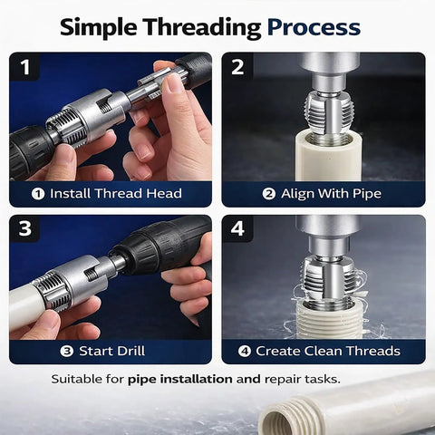 4 in 1 Drill Powered Pipe Threading Tool Kit For Cutting Internal External Threads On Pvc And Ppr Pipes fitting pipe for threading process.