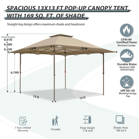 Diagram of One Person Pop Up Canopy Tent With Instant Setup And Auto Extending Eaves 13 By 13 Foot Frame 169 Square Feet Of Shade
