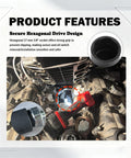Beefy One And One Sixteenth Inch Oil Pressure Sensor Socket in use during engine repair, chrome moly steel, 3/8 inch drive detail view