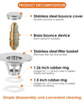 Exploded view of Universal Bathroom Sink Stopper Pop Up Drain Strainer With Stainless Hair Catcher For 1.1 To 1.5 Inch Drains detailing parts.