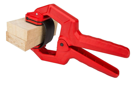 Premium 18 Pack Band Clamps For Edge Clamping Plywood Lamination Cabinet Shelving Steel Bands gripping wood block tightly.