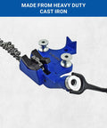 6 Inch Bench Chain Vise For Heavy Duty Pipe Work, 1/4 To 6 Inch Clamp Capacity, Cast Iron Body And Base, Blue