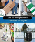 Collage showing a 100 Lbs Capacity Foldable Cart with Wheels used for boxes, groceries, and luggage in home, office, and travel settings.