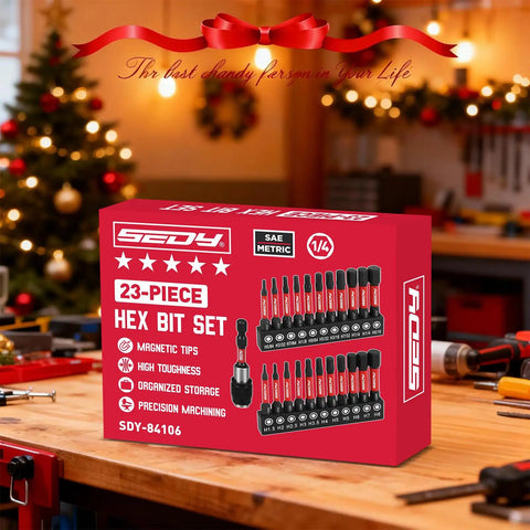 23-Piece Magnetic Hex Bit Set With 2.4 Inch Impact Bit Holder And 1 Quarter Inch Hex Shank SAE And Metric Hex Bits box