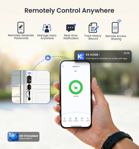 Satin Nickel WiFi Smart Keyless Entry Lock For Front Door Featuring Fingerprint And Password Access Mobile App Control For No Sweat Remote Access And Straight Up Knockout Home Protection