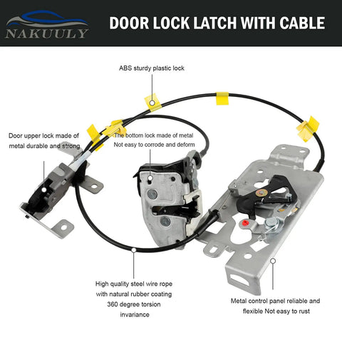 Rear Left Driver Side Door Lock Actuator Latch Assembly With Cable For 2004 To 2008 Ford F150 Extended Cab Pickup Truck showing metal and plastic components.