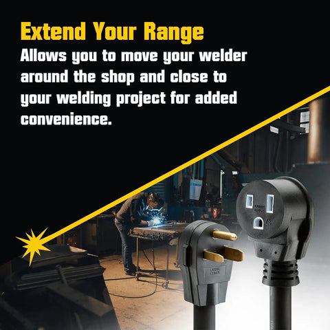 Rugged Welder Extension Cord 50 Amp 250V SOOW Rated NEMA 6-50 Heavy Duty Welding Cable 6 Gauge 25 Ft Flexible Copper Terminals For Industrial Welders In Tough Shop Environments, NEMA 6-50 plugs