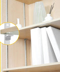 Heavy Duty Adjustable Shelf Brackets Rock Solid Wall Mount Shelf Standards Rustproof Stainless Steel Closet Organizers 40 Inch 8 Pack on wooden shelf.