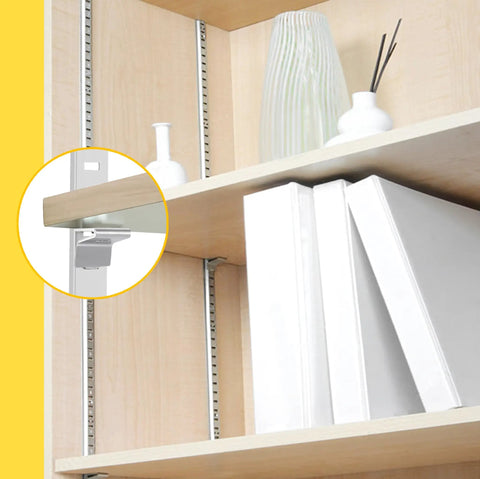 Heavy Duty Adjustable Shelf Brackets Rock Solid Wall Mount Shelf Standards Rustproof Stainless Steel Closet Organizers 40 Inch 8 Pack on wooden shelf.