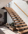 Tough As Nails 2 Feet Wooden Stair Handrail Wall Mount on modern open staircase, real pine railing providing support.