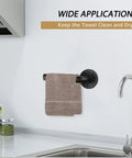 Industrial Black Toilet Paper Holder And Towel Ring Set For Bathroom, Wall Mounted Hardware Kit with towel in kitchen.