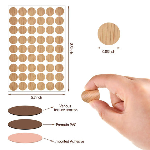 648 Piece Adhesive Screw Hole Cover Stickers Wood Grain Furniture Repair Kit With 12 Colors Waterproof PVC Caps for Cabinets