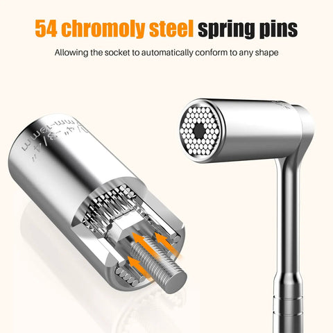 Ultimate Universal Socket Tool Set With Power Drill Adapter 7mm To 19mm Range featuring chromoly steel spring pins
