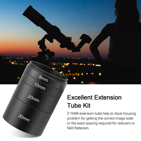 Extension Tube Kit With M48x0.75 Threads On Both Sides For Astrophotography, Includes 8mm 10mm 20mm 30mm Spacers, Pro Grade Metal