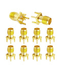 10 Piece SMA Female PCB Mount Connector Set, 50 Ohm RF Brass Edge Solder Mount for PCB Boards, Antennas, RF Modules, and Wireless Projects