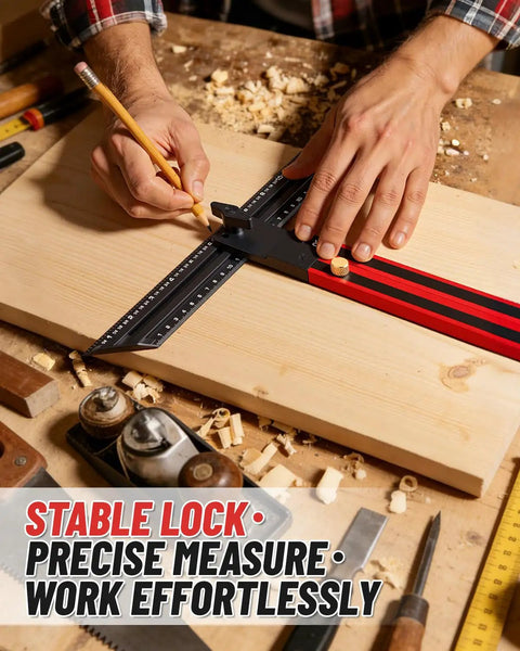 Essential Top Shelf Adjustable Stair Tread Template Tool For Dead Simple Carpentry Layouts And Precision Woodworking Projects With Sturdy Locking Slide Rails on wooden surface.