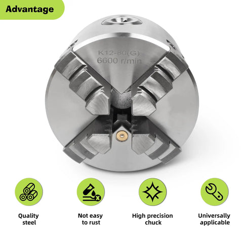 Workhorse 3 Inch Four Jaw Self Centering Lathe Chuck K12 Mount Delivers Rock Solid Clamping Force Up To 6600Rpm Beefy Linkage Design Built Tough For Daily Shop Grinds And Precision Metal Turning Tasks