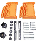 Universal Tandem Featherboard With Stackable Woodworking Design For Table Saw And Router Featuring Quick Turn Knob and accessories.
