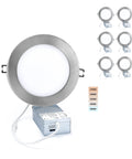 Canless 6 Inch LED Recessed Downlight With Junction Box Ultra Thin Dimmable Ceiling Light No Fuss 12W 5 CCT Adjustable Brushed Nickel Finish 6 Pack