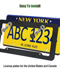 Slick Carbon Fiber Look License Plate Frame Set Black Carbon Pattern Plastic Front And Rear Car Tag Holder Covers with NY plate