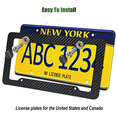 Slick Carbon Fiber Look License Plate Frame Set Black Carbon Pattern Plastic Front And Rear Car Tag Holder Covers with NY plate