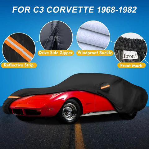 6 Layer Heavy Duty Weatherproof All Weather Car Cover for C3 Corvette 1968 to 1982 Waterproof Windproof Hail Protection