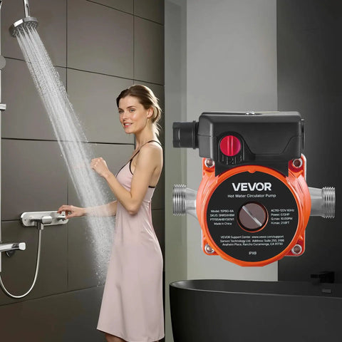 Instant Hot Water Recirculating Pump System, 10 GPM Flow, 3-Speed Control, 0.13 HP, 110-120V, shown in a bathroom setting