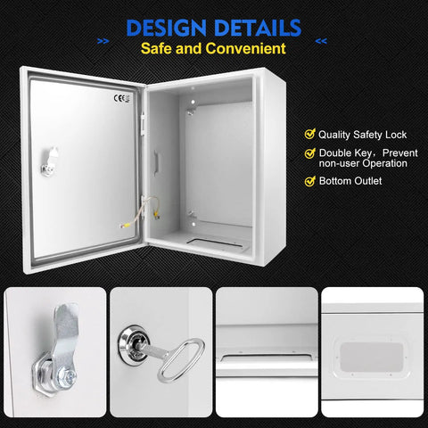 Rugged Outdoor Electrical Box With Lock And Mounting Plate Heavy Duty Steel Junction Enclosure 12 By 10 By 6 Inches NEMA 4X IP66 showing lock details